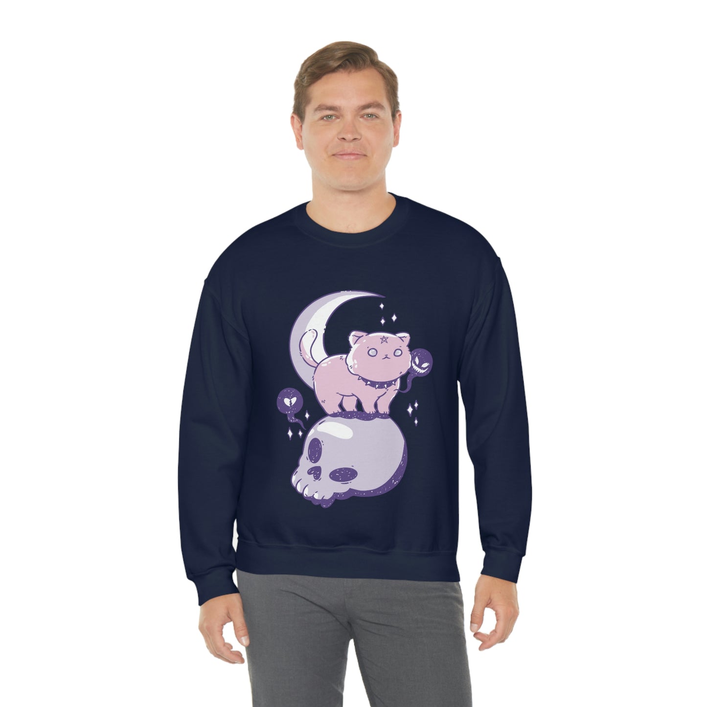 Pastel Goth Cat On Skull Goth Aesthetic Sweatshirt