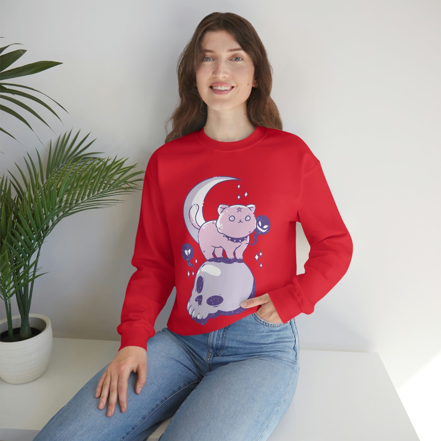 Pastel Goth Cat On Skull Goth Aesthetic Sweatshirt