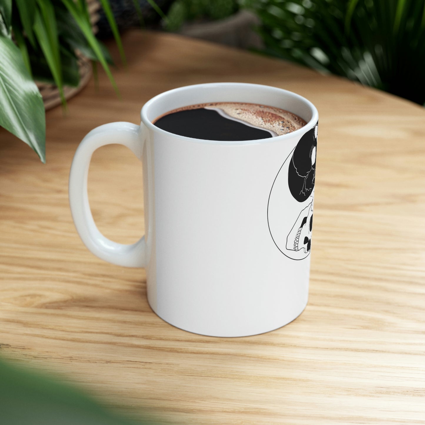 Ying Yang Skulls, Goth Aesthetic White Ceramic Mug