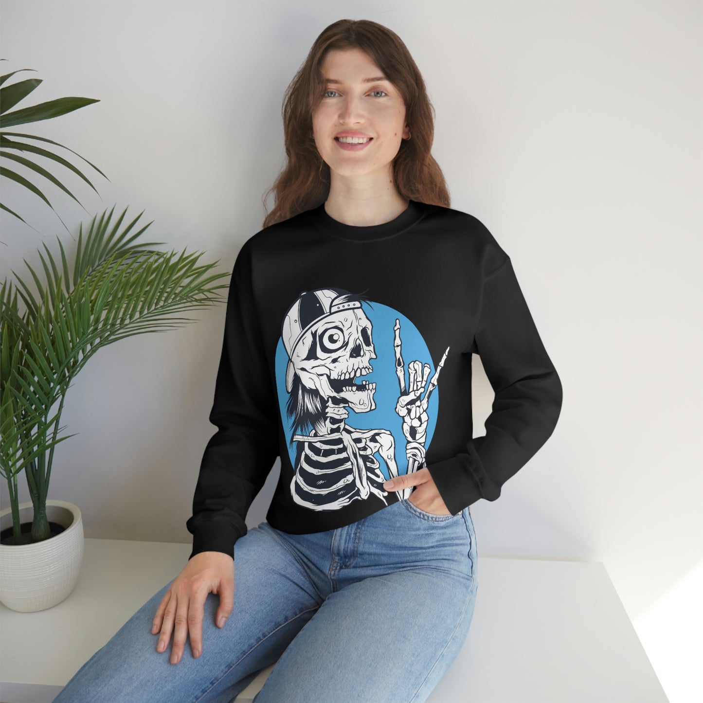 Skeleton Rock Sign Skater Sweatshirt