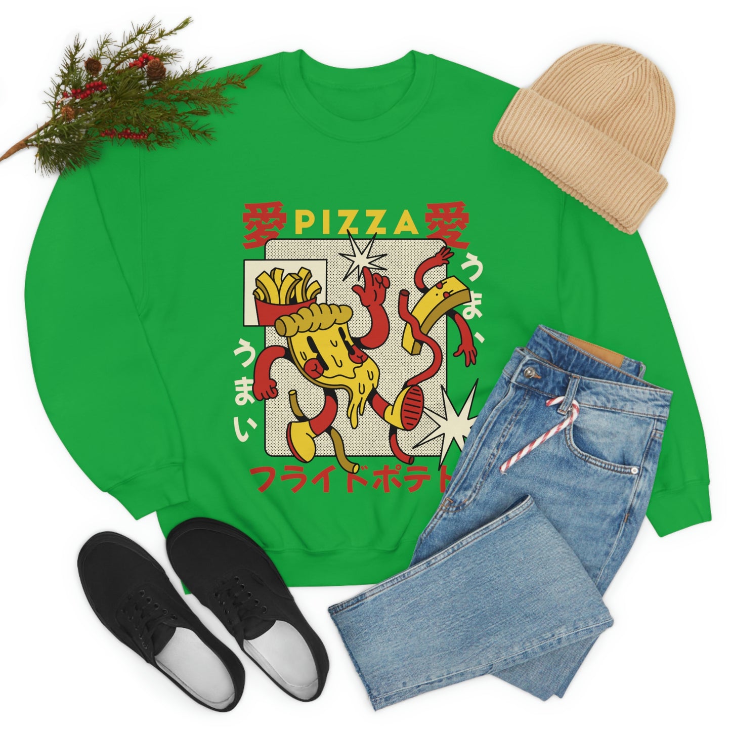 Japanese Aesthetic Pizza Cartoon Sweatshirt