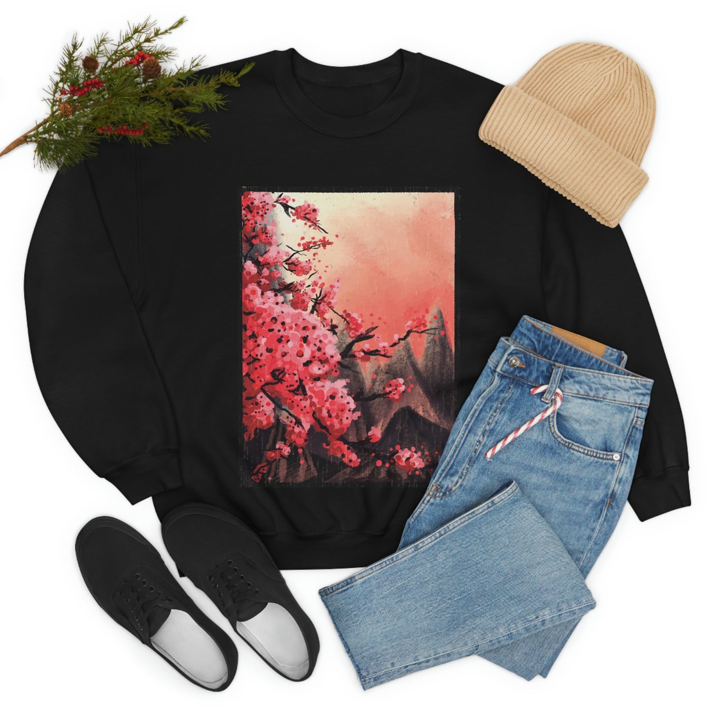 Indie Japanese Art, Japan Streeetwear Retro, Japanese Aesthetic Blossom Sweatshirt