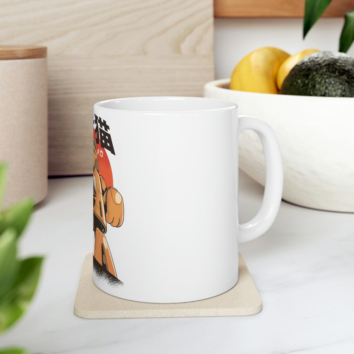 Kawaii Aesthetic Cute Cat Mecha White Ceramic Mug 11oz