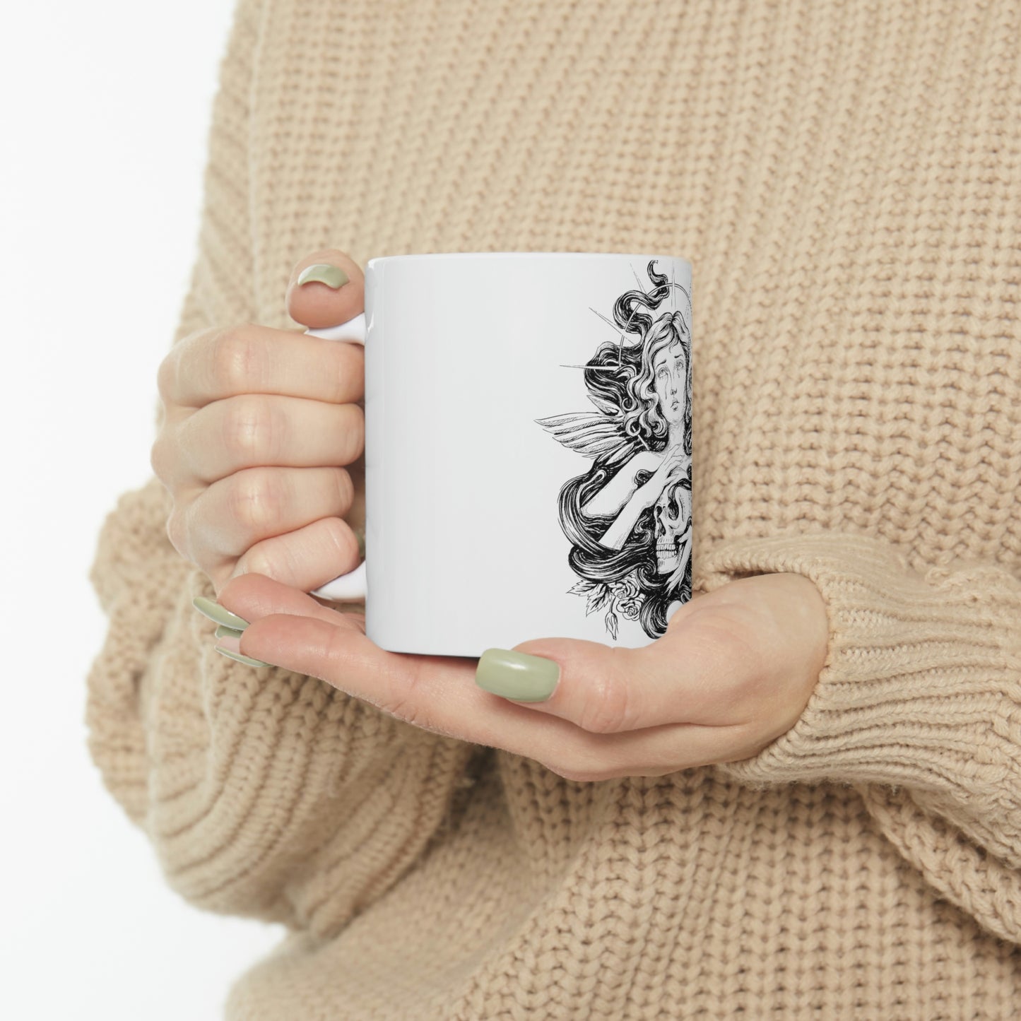 Dark Aesthetic Crying Women White Ceramic Mug