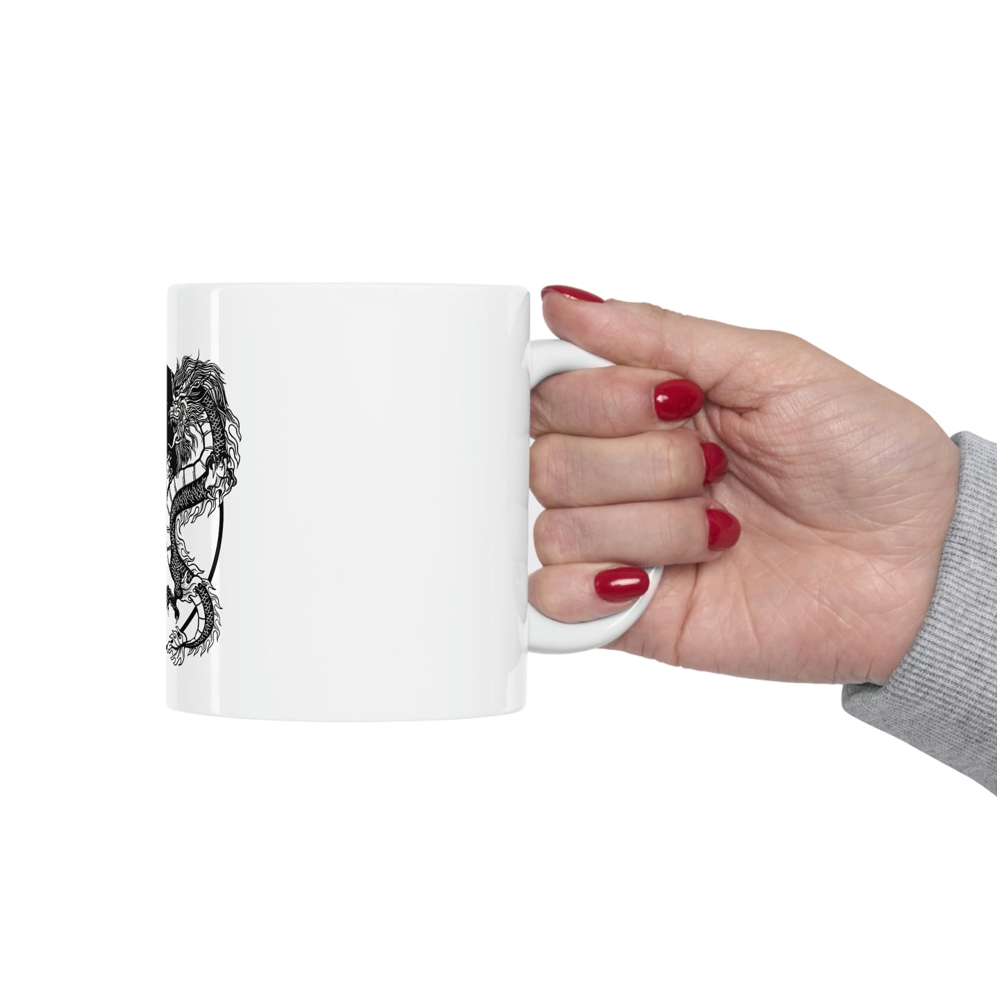 Indie Japanese Art, Japan Streeetwear Retro Ying Yang Dragons White Ceramic Mug 11oz