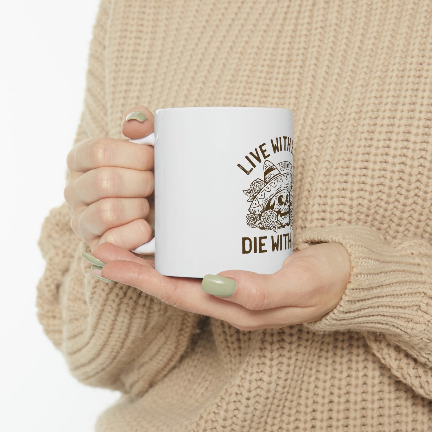 Live with hope die with joy day of the dead skull White Ceramic Mug