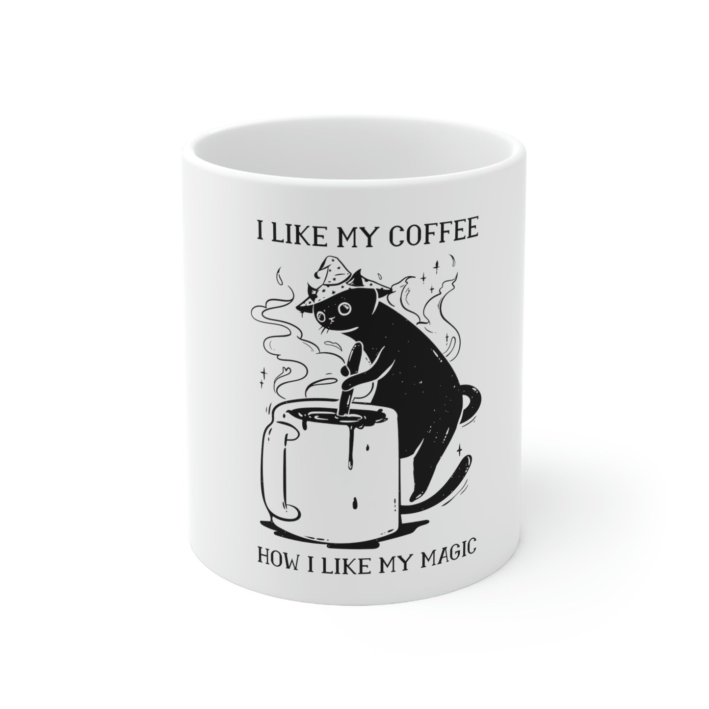 I Like My Coffee How I Like My Magic Cat Goth Aesthetic White Ceramic Mug