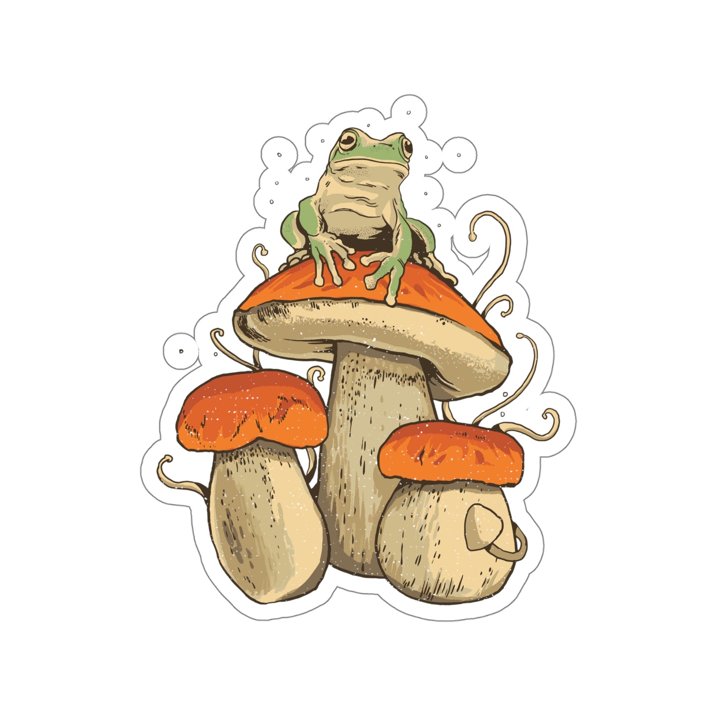 Cottagecore Aesthetic Mushrooms and Frog Sticker