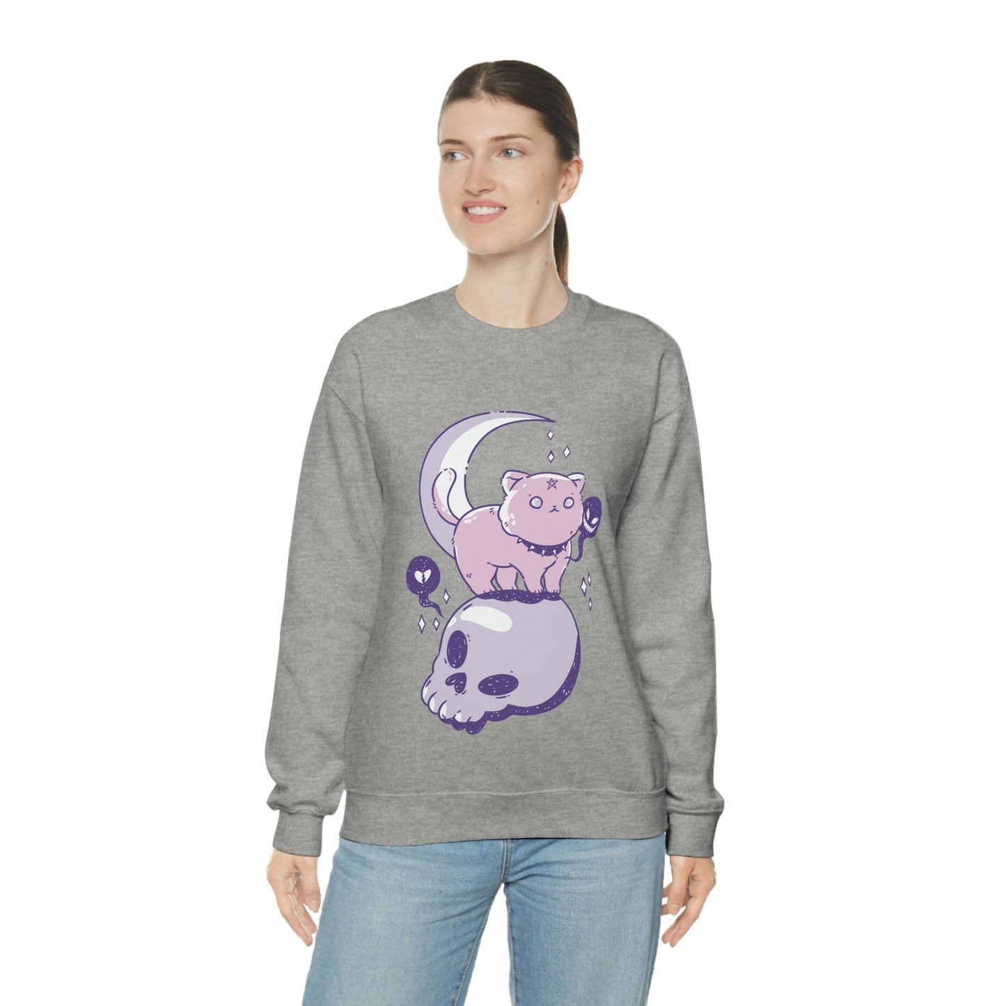 Pastel Goth Cat On Skull Goth Aesthetic Sweatshirt