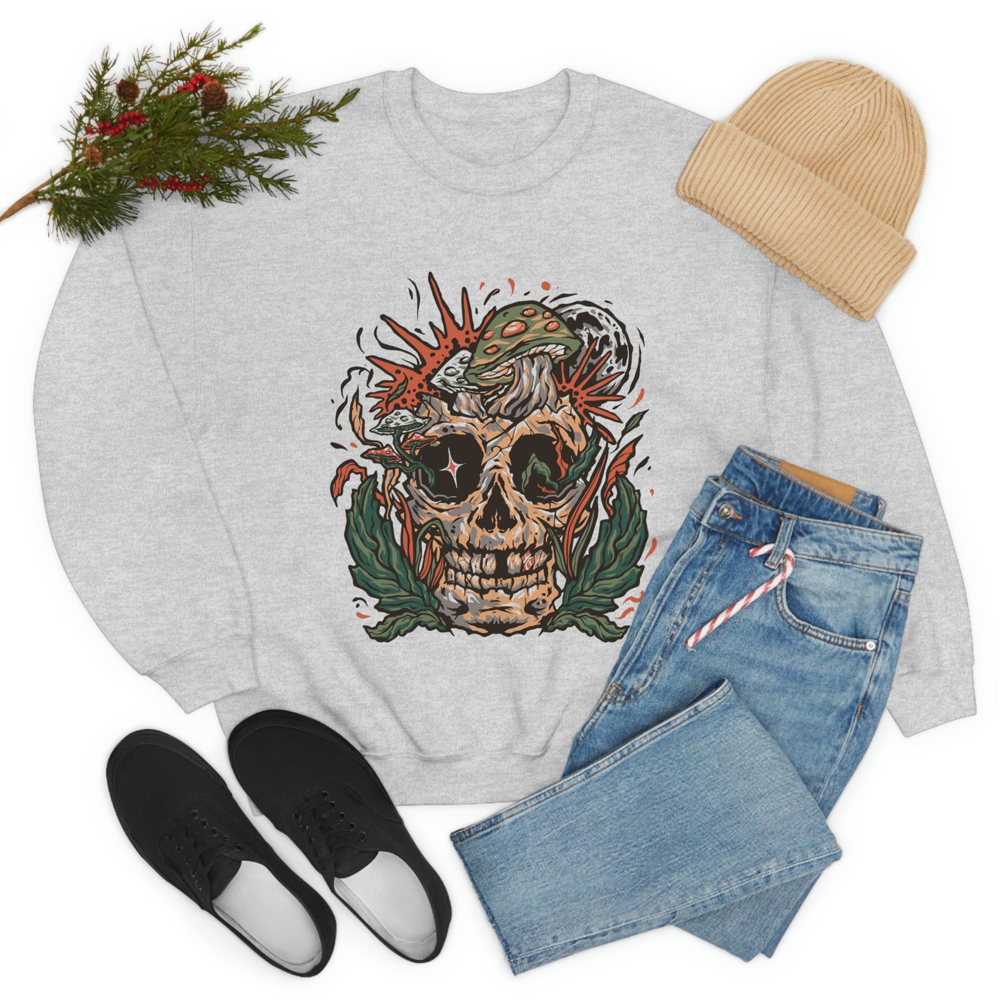 Cottagecore Skull and Mushrooms Floral Sweatshirt