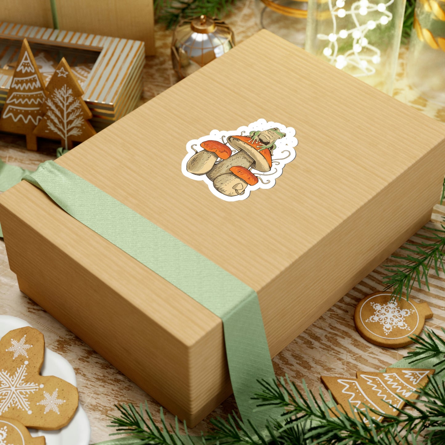 Cottagecore Aesthetic Mushrooms and Frog Sticker