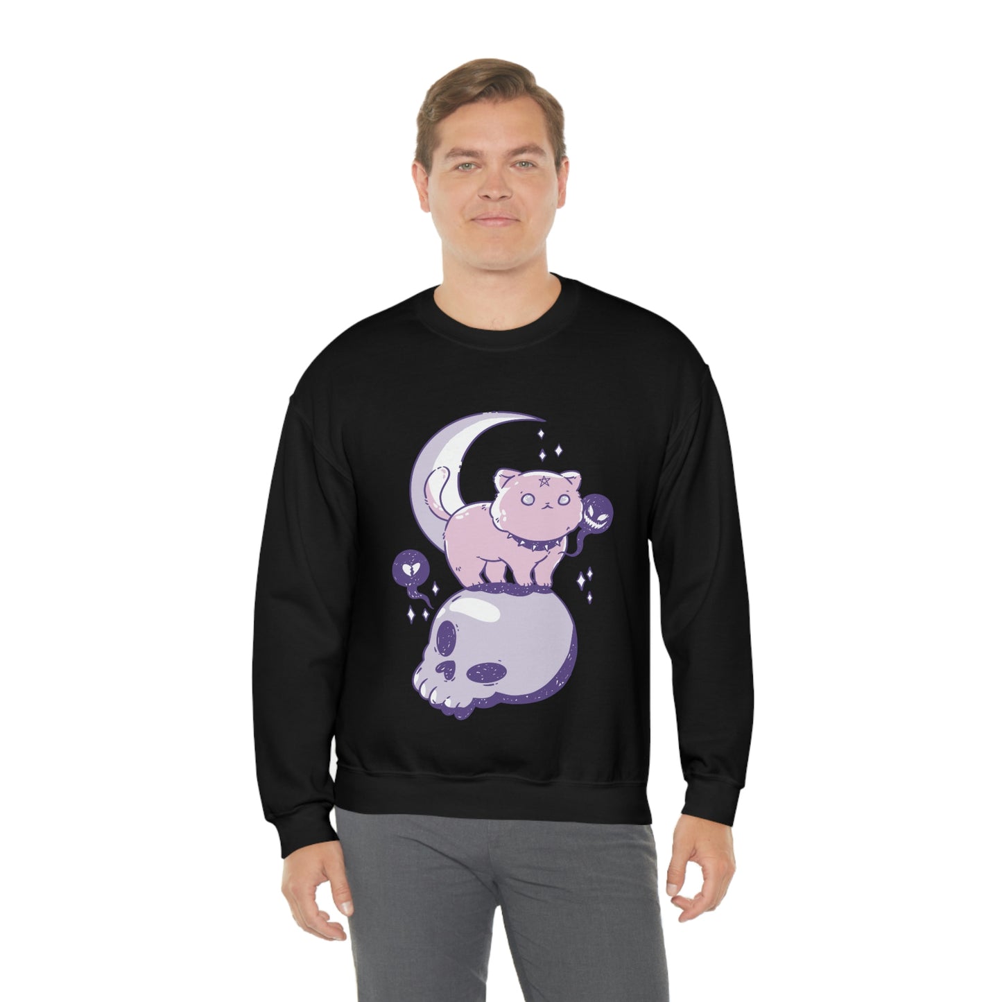 Pastel Goth Cat On Skull Goth Aesthetic Sweatshirt