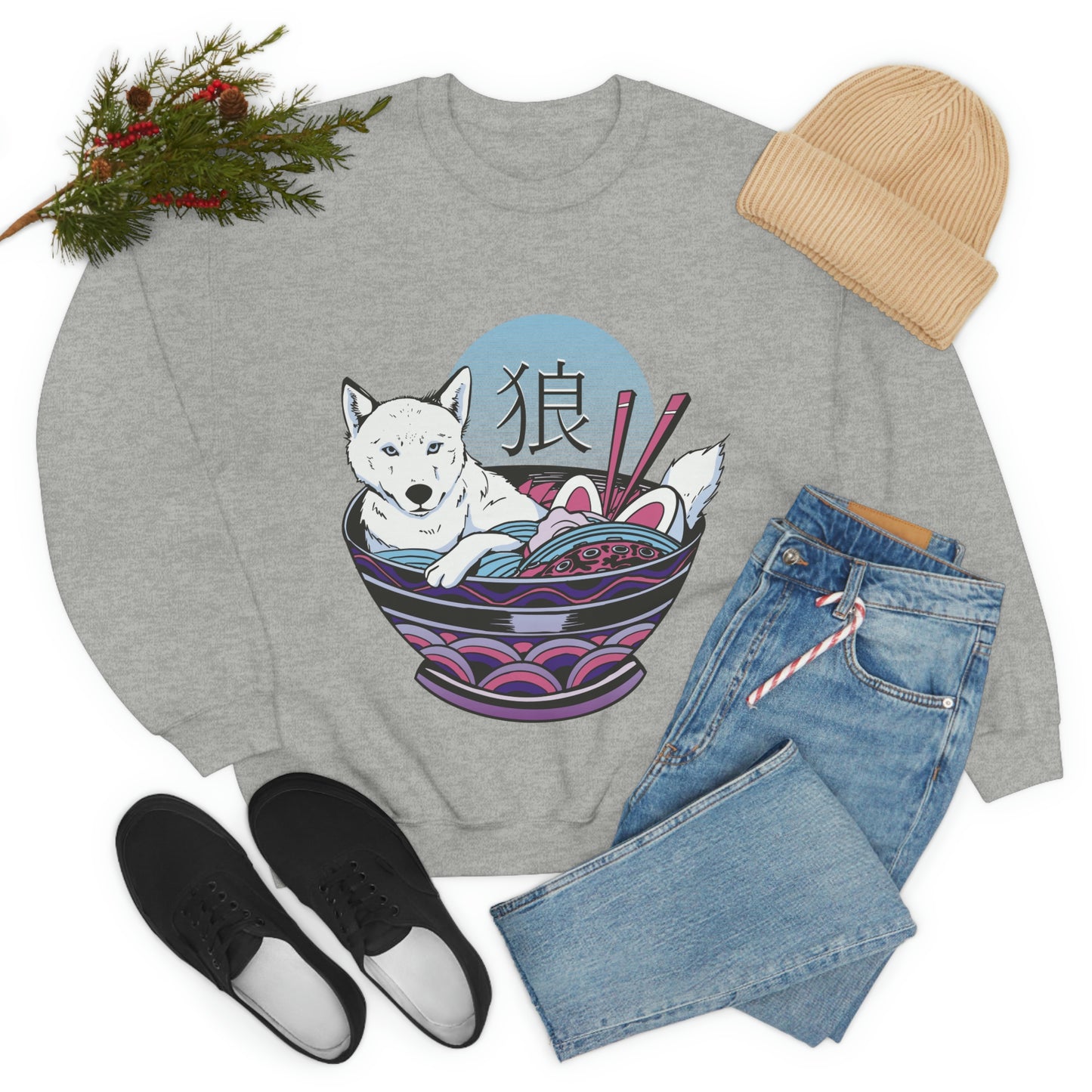 Retrowave Wolf In Ramen, Vaporwave Sweatshirt