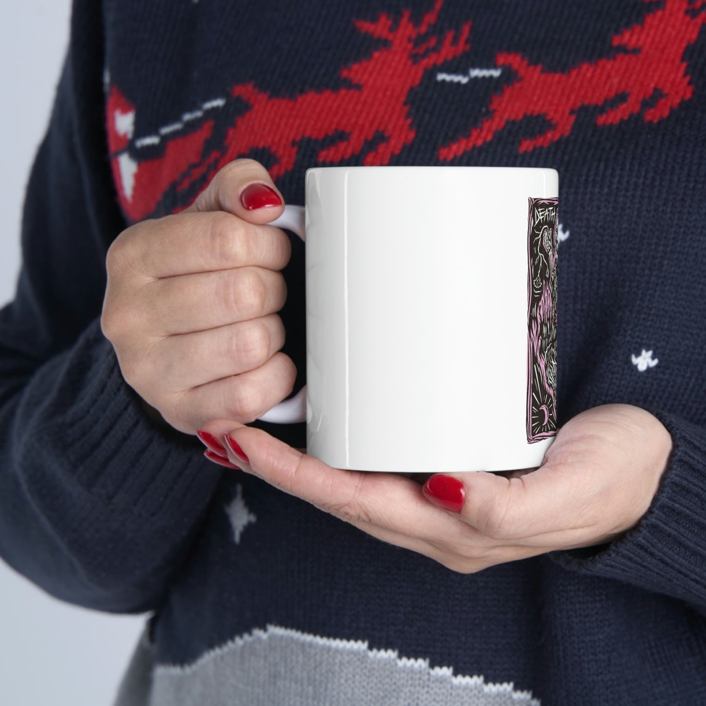 Goth Aesthetic Grim Reaper Card White Ceramic Mug