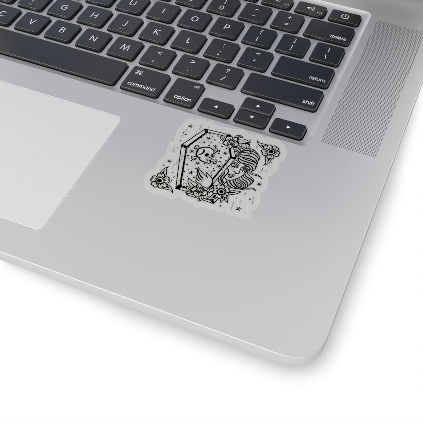 Women Skull Coffinn Line Art Sticker