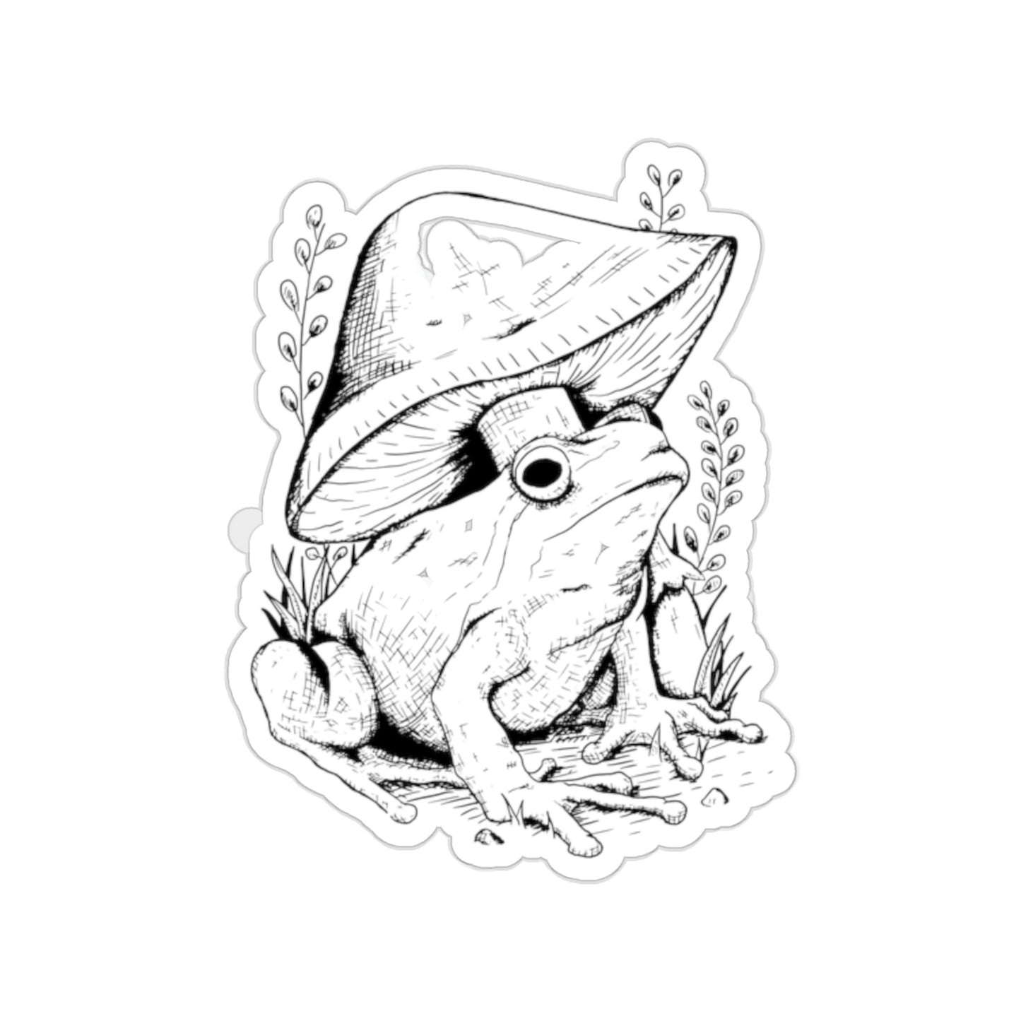 Cottagecore Aesthetic Mushrooms and Frog Hand Drawn Sticker