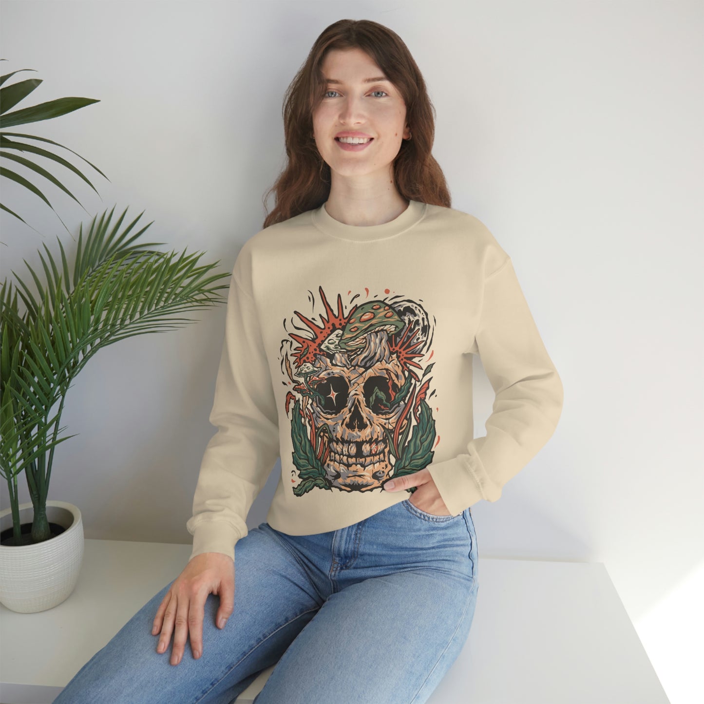 Cottagecore Skull and Mushrooms Floral Sweatshirt