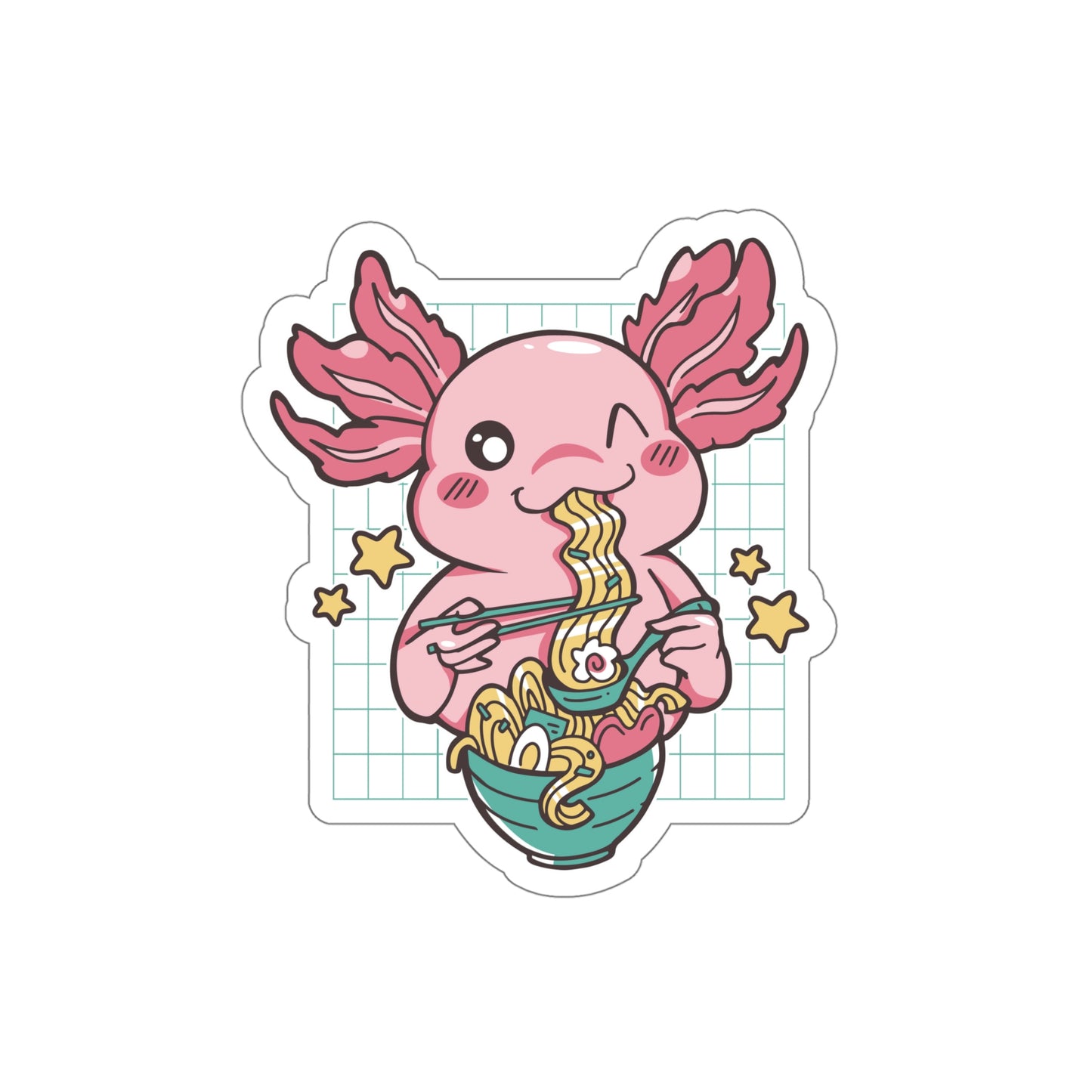 Cute Axolotl Eating Ramen Pastel Kawaii Aesthetic, Yami Kawaii, Japanese Aesthetic Otaku Sticker