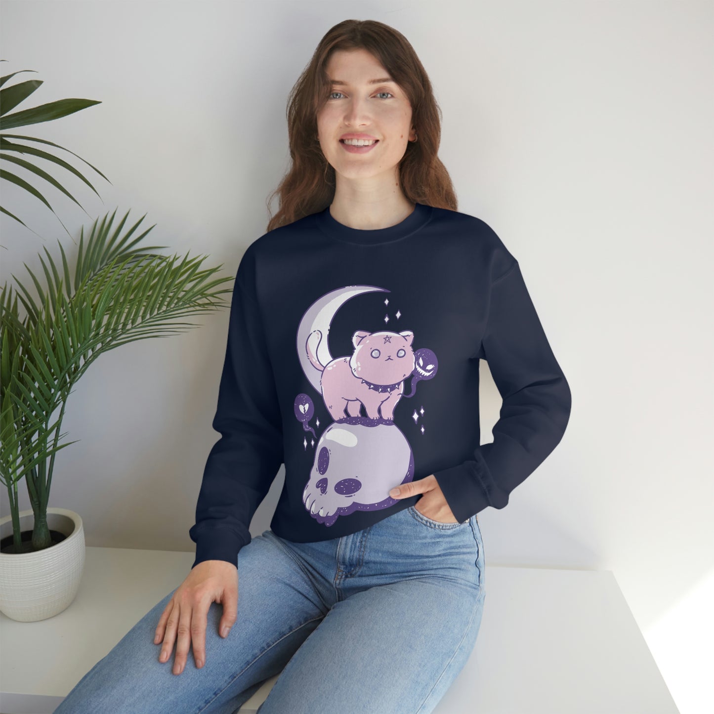 Pastel Goth Cat On Skull Goth Aesthetic Sweatshirt