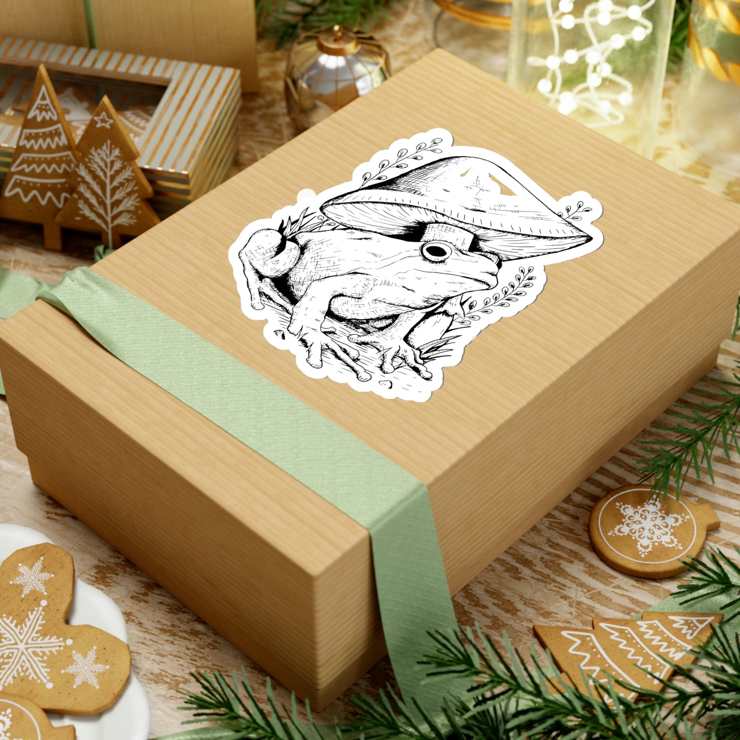 Cottagecore Aesthetic Mushrooms and Frog Hand Drawn Sticker