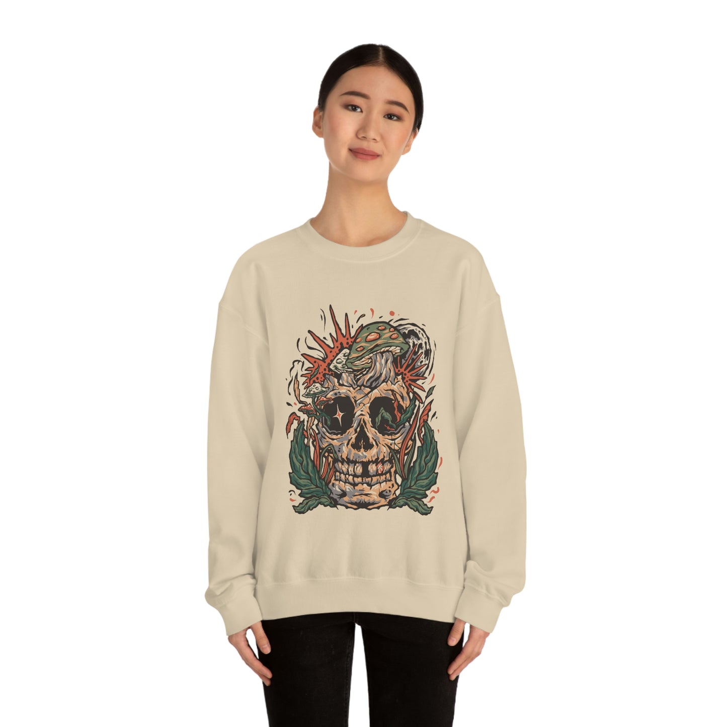 Cottagecore Skull and Mushrooms Floral Sweatshirt