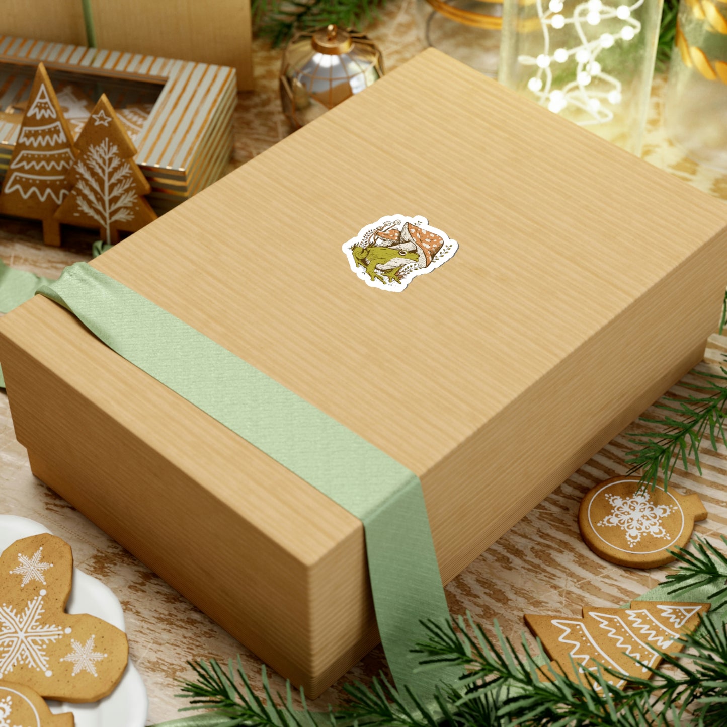 Cottagecore Aesthetic Mushrooms and Frog Sticker