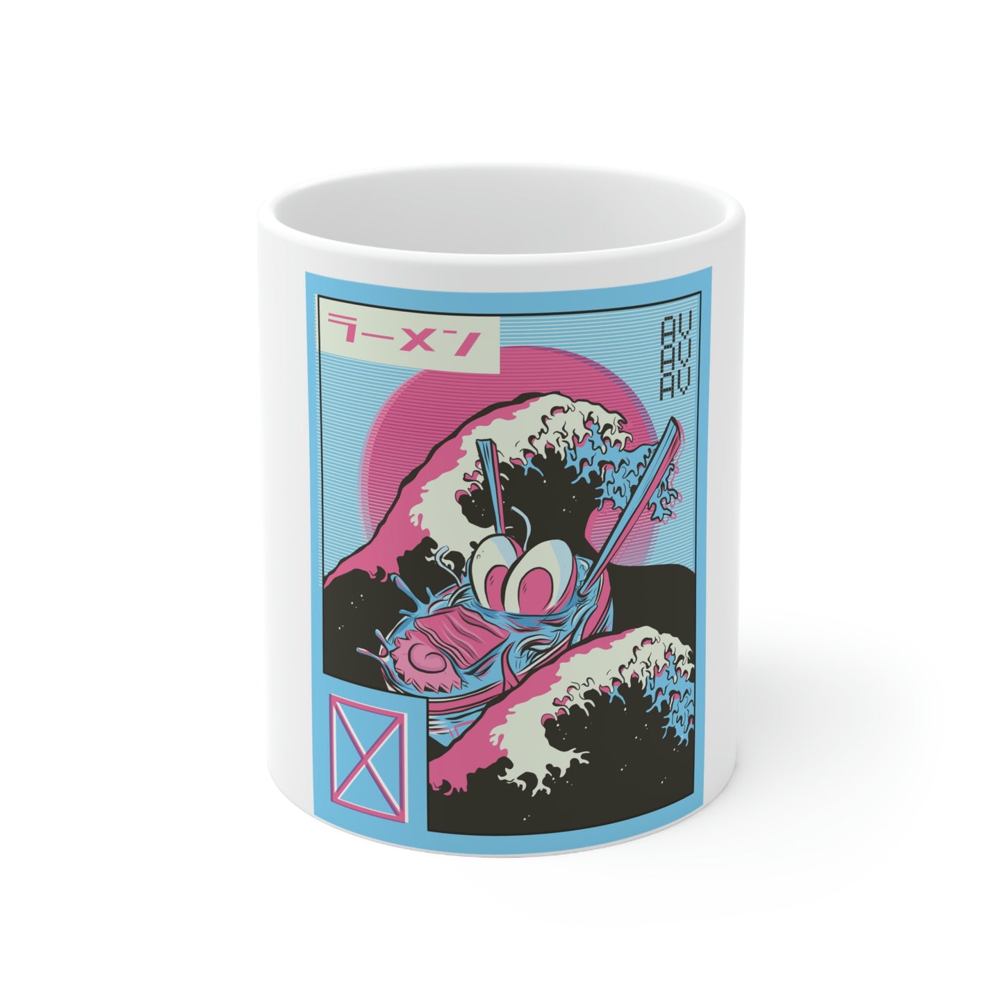 Japanese Aesthetic Ramen Wave Retrowave White Ceramic Mug 11oz