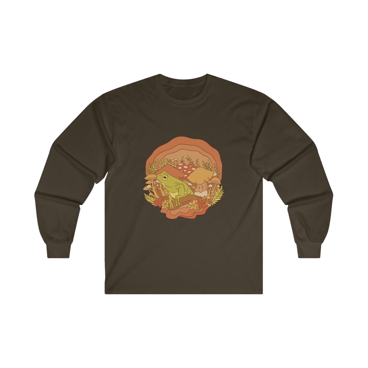 Cottagecore Aesthetic Mushrooms and Frog Long Sleeve Shirt
