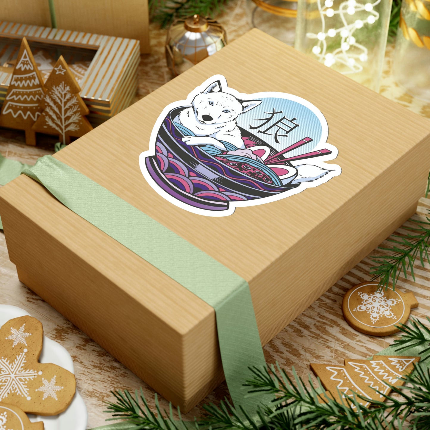 Retrowave Wolf In Ramen, Vaporwave Sticker