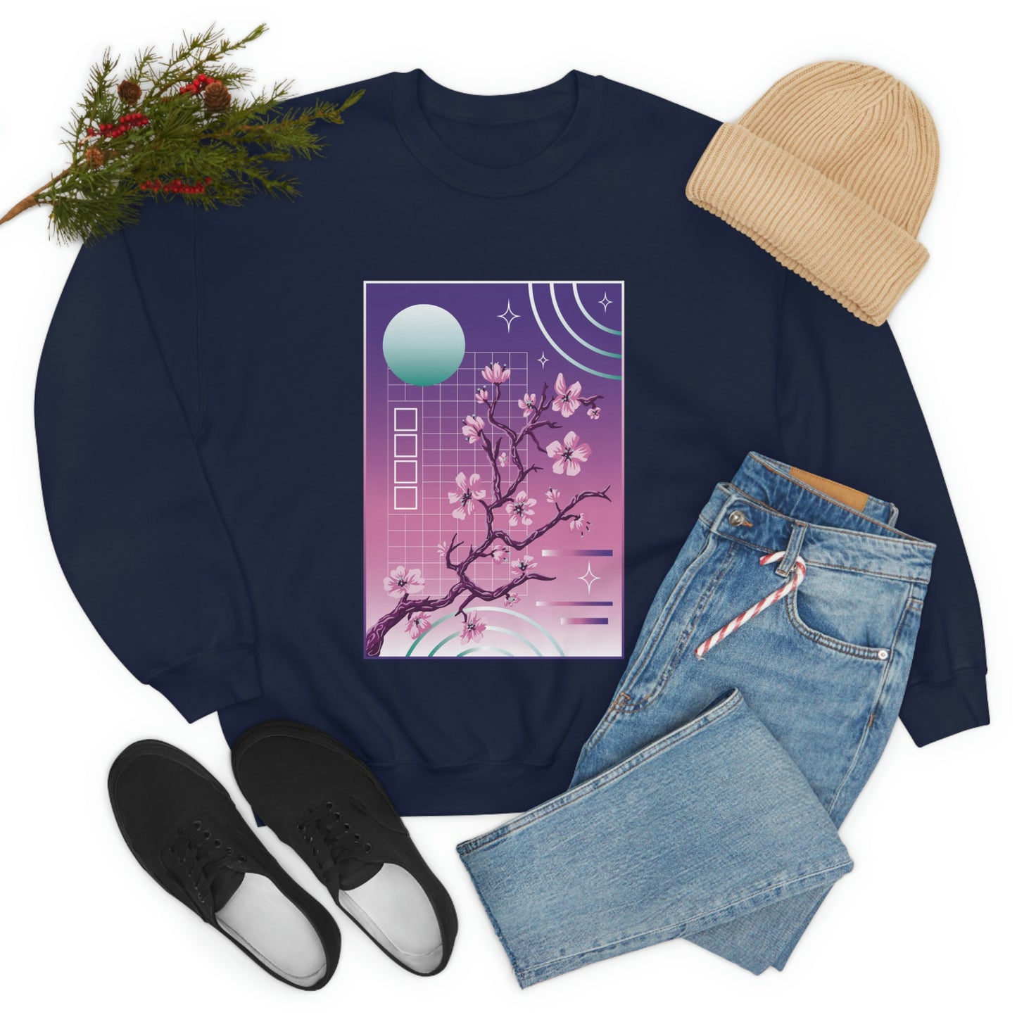 Indie Japanese Art, Japan Streeetwear Retro, Japanese Aesthetic Blossom Sweatshirt