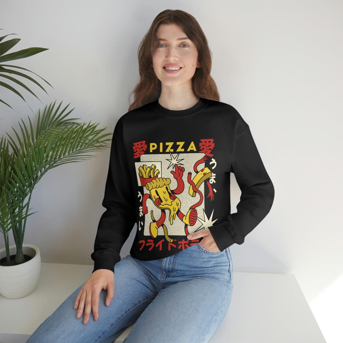 Japanese Aesthetic Pizza Cartoon Sweatshirt
