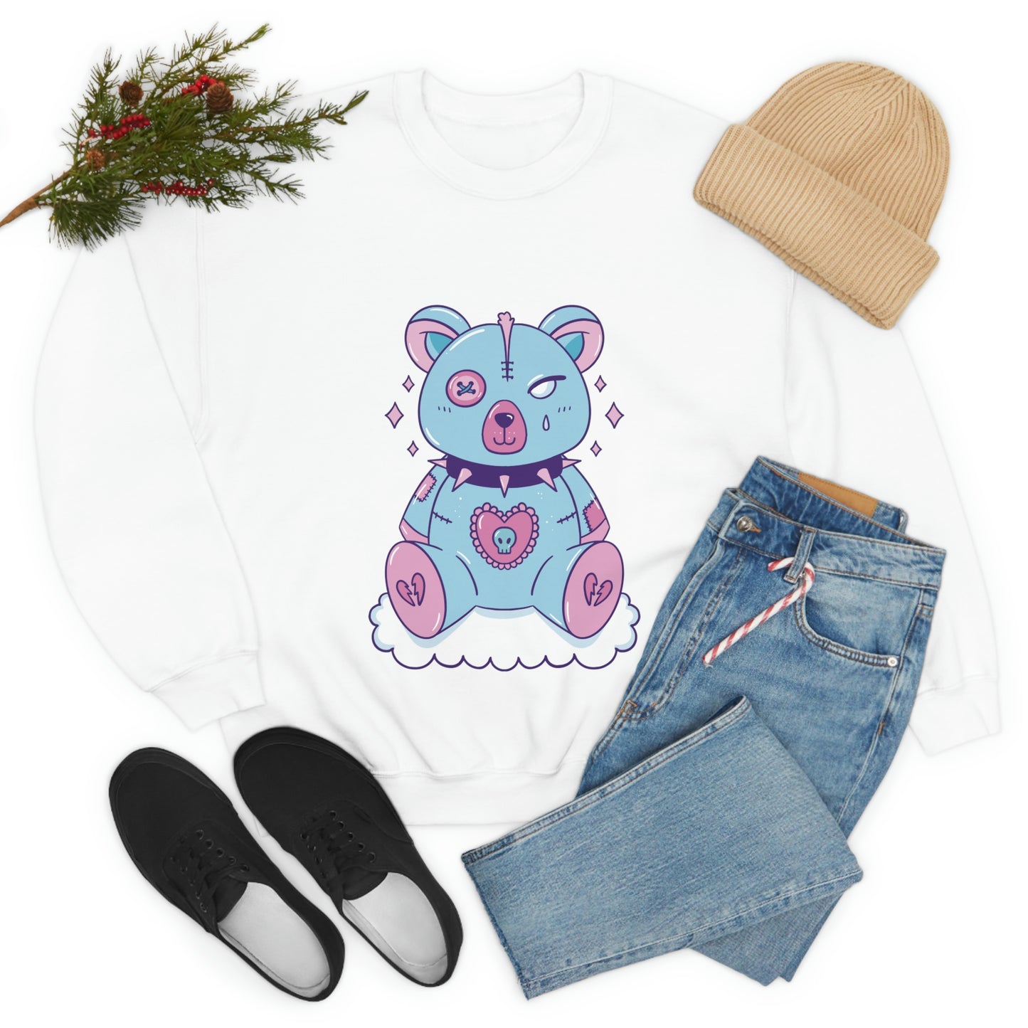 Pastel Goth Bear, Goth Aesthetic Sweatshirt
