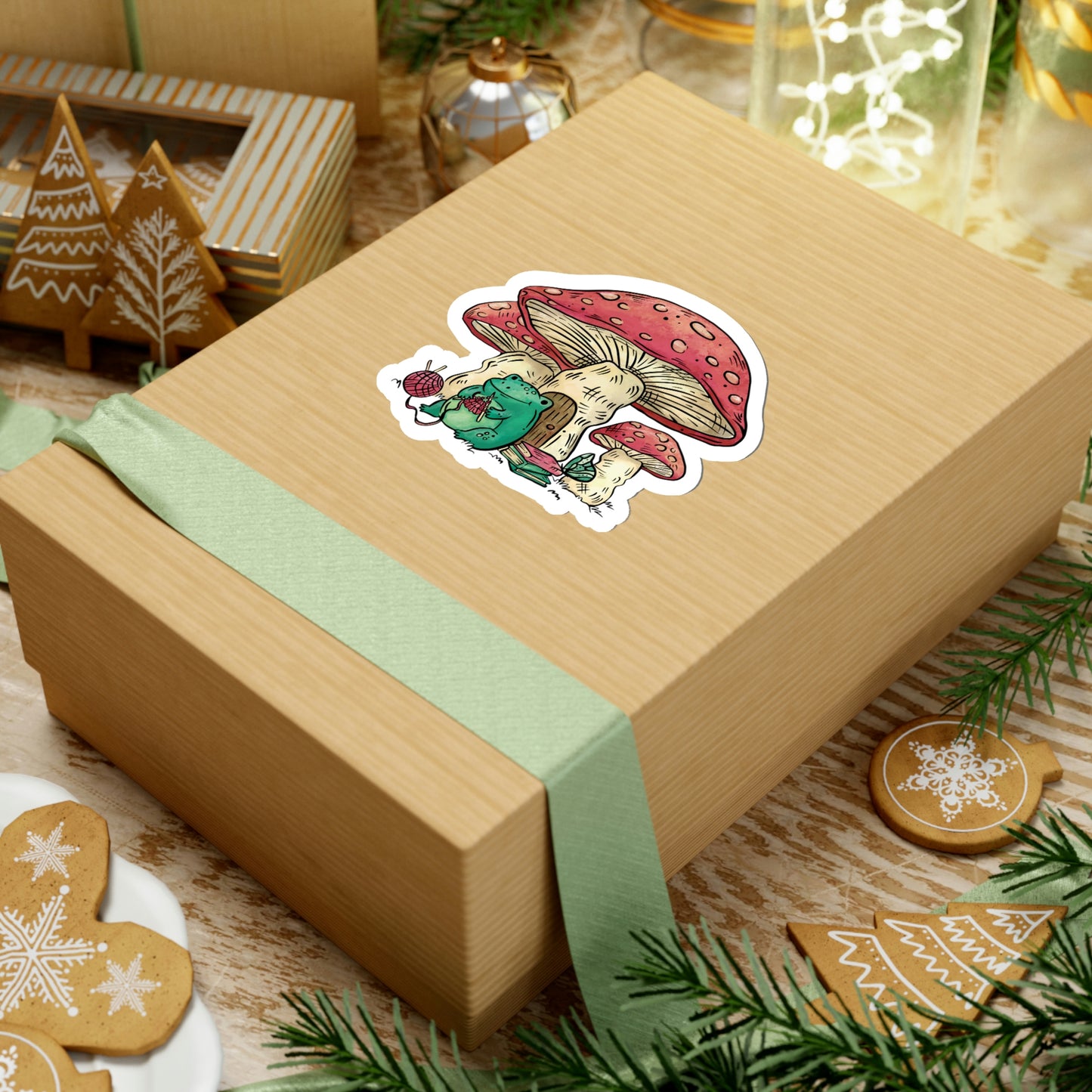 Cottagecore Aesthetic Mushrooms and Frog Cartoon Sticker