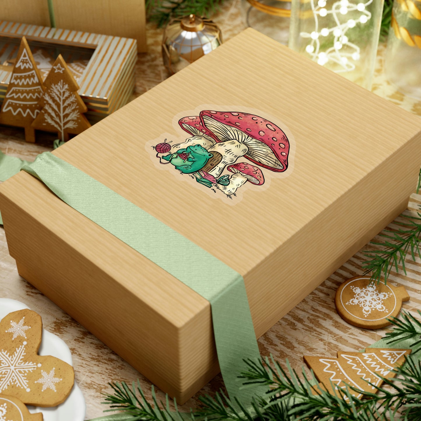 Cottagecore Aesthetic Mushrooms and Frog Cartoon Sticker