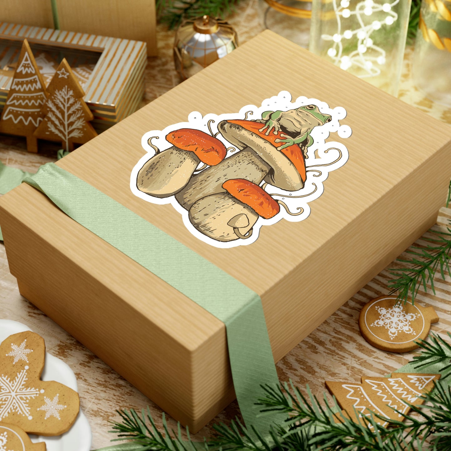 Cottagecore Aesthetic Mushrooms and Frog Sticker
