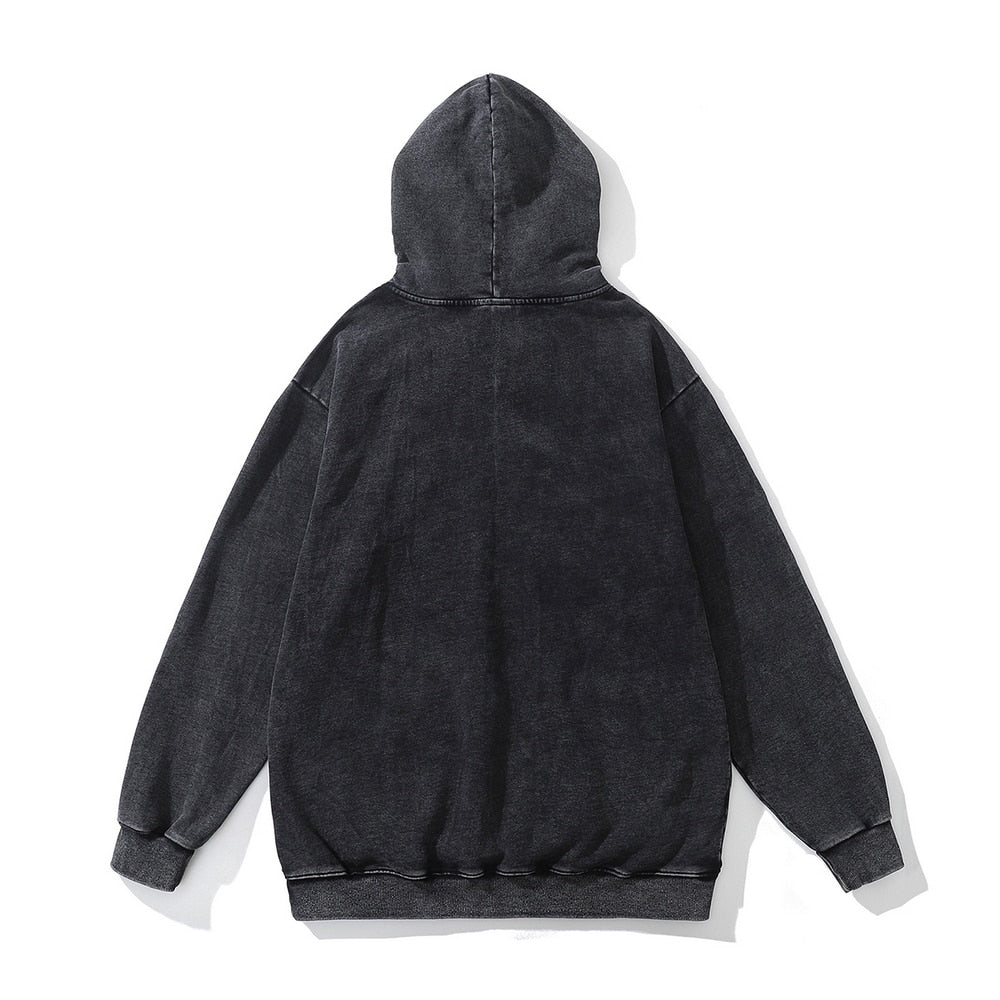 Grunge skeleton Skull Print Punk Gothic Washed Oversize Sweatshirt Hoodie