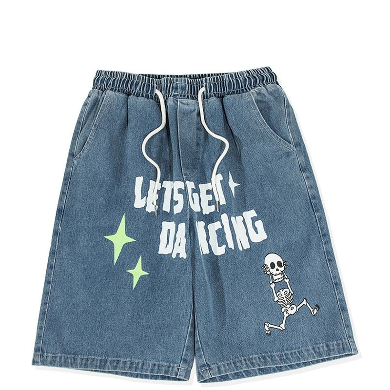 Streetwear Shorts Dancing Skeleton Graphic