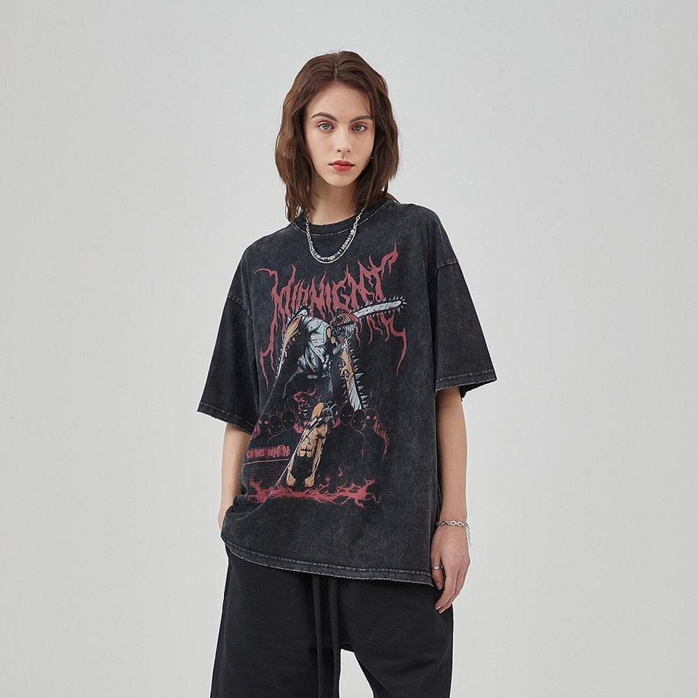 Black Vintage Anime T-Shirt Oversized
