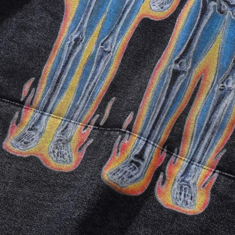 Grunge skeleton Skull Print Punk Gothic Washed Oversize Sweatshirt Hoodie