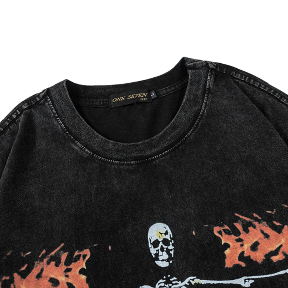 Goth Flame Skulls Oversize Y2k T Shirt