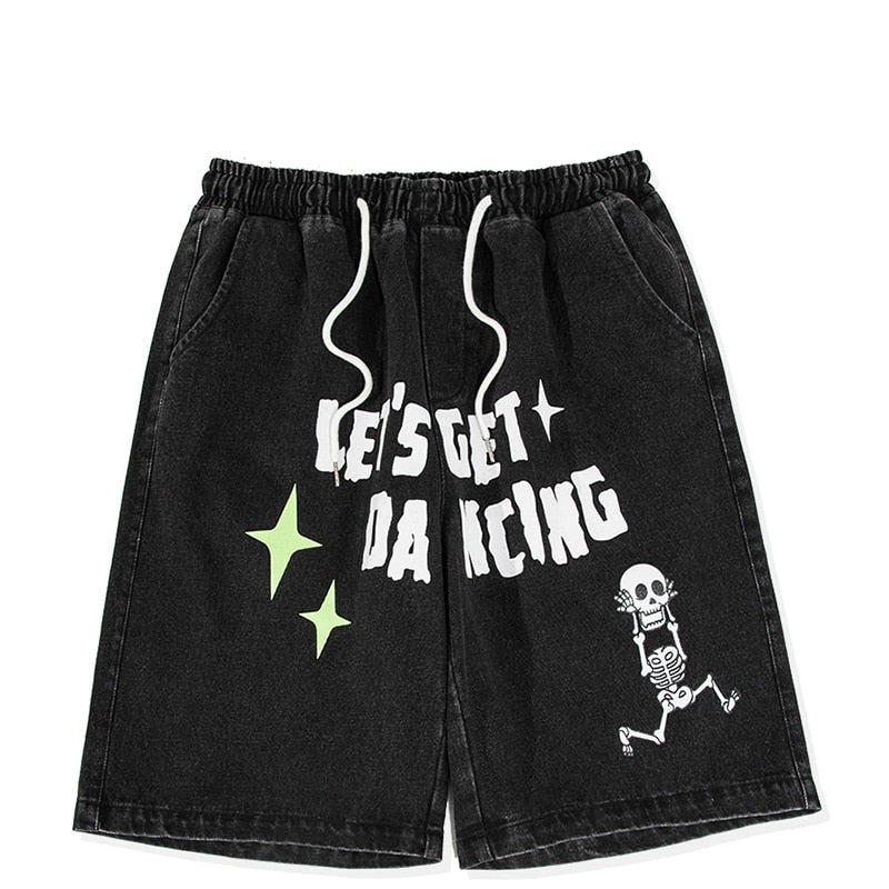 Streetwear Shorts Dancing Skeleton Graphic