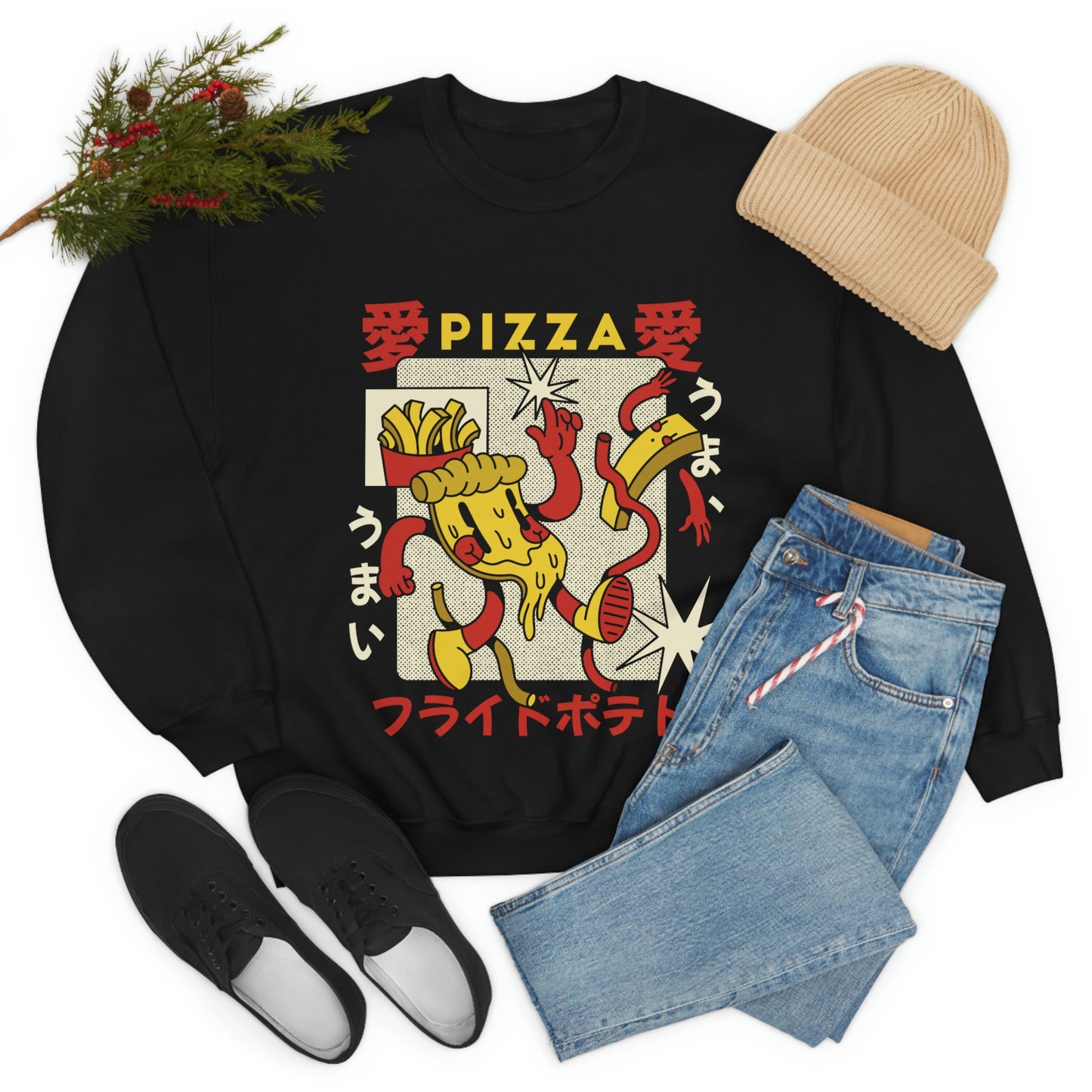 Japanese Aesthetic Pizza Cartoon Sweatshirt