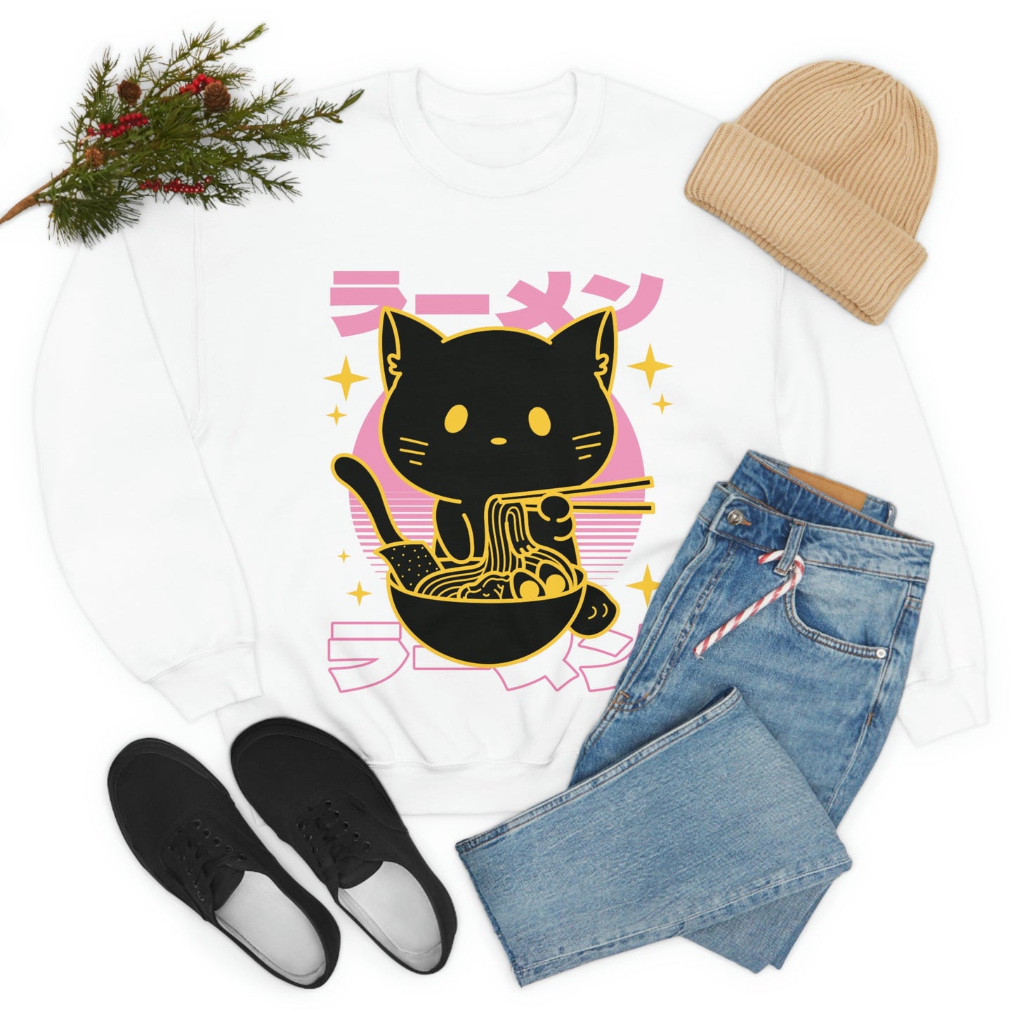 Kawaii Sweatshirt, Kawaii Clothing, Kawaii Clothes, Yami Kawaii Aesthetic, Pastel Kawaii Sweatshirt Cat Ramen Sweater Sweatshirt