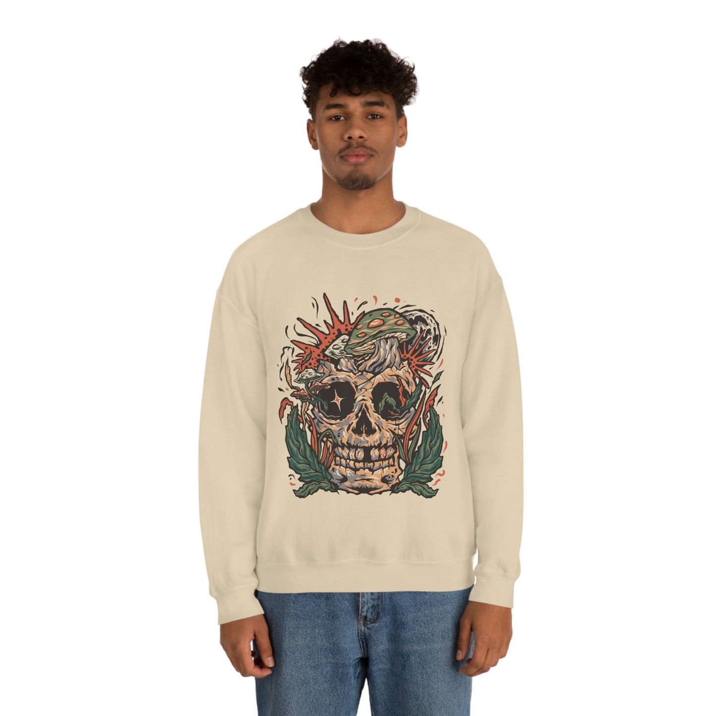Cottagecore Skull and Mushrooms Floral Sweatshirt
