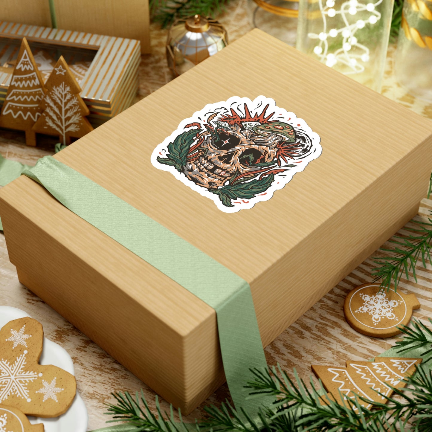 Cottagecore Skull and Mushrooms Floral Sticker