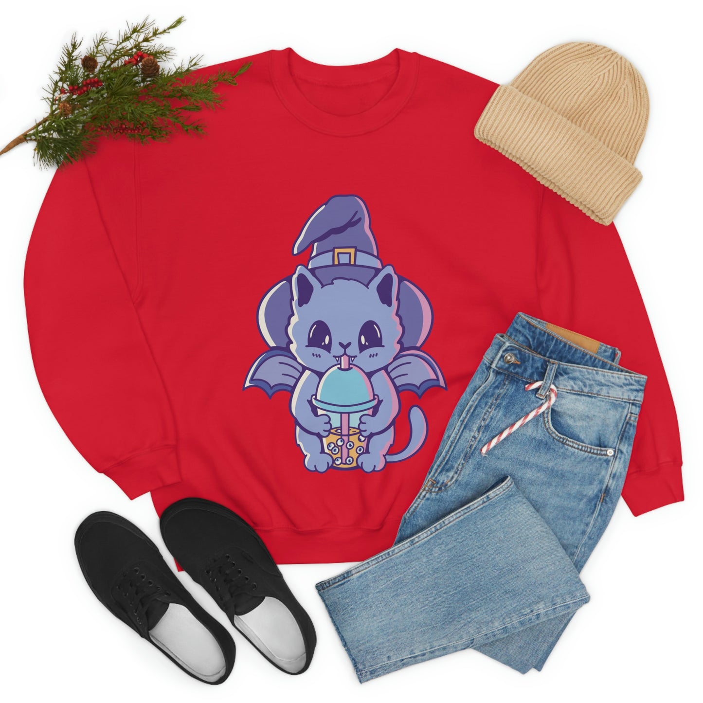 Pastel Goth Cat Witch, Goth Aesthetic Sweatshirt