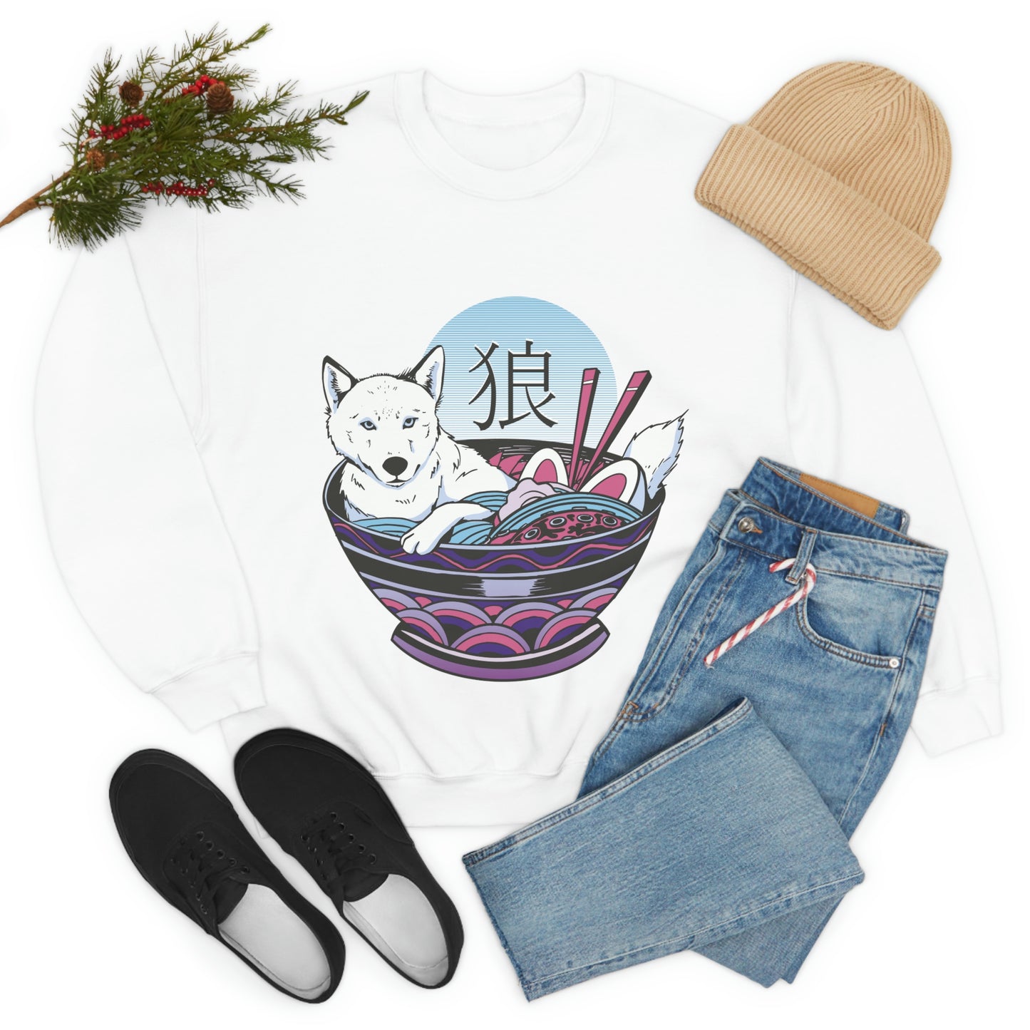 Retrowave Wolf In Ramen, Vaporwave Sweatshirt