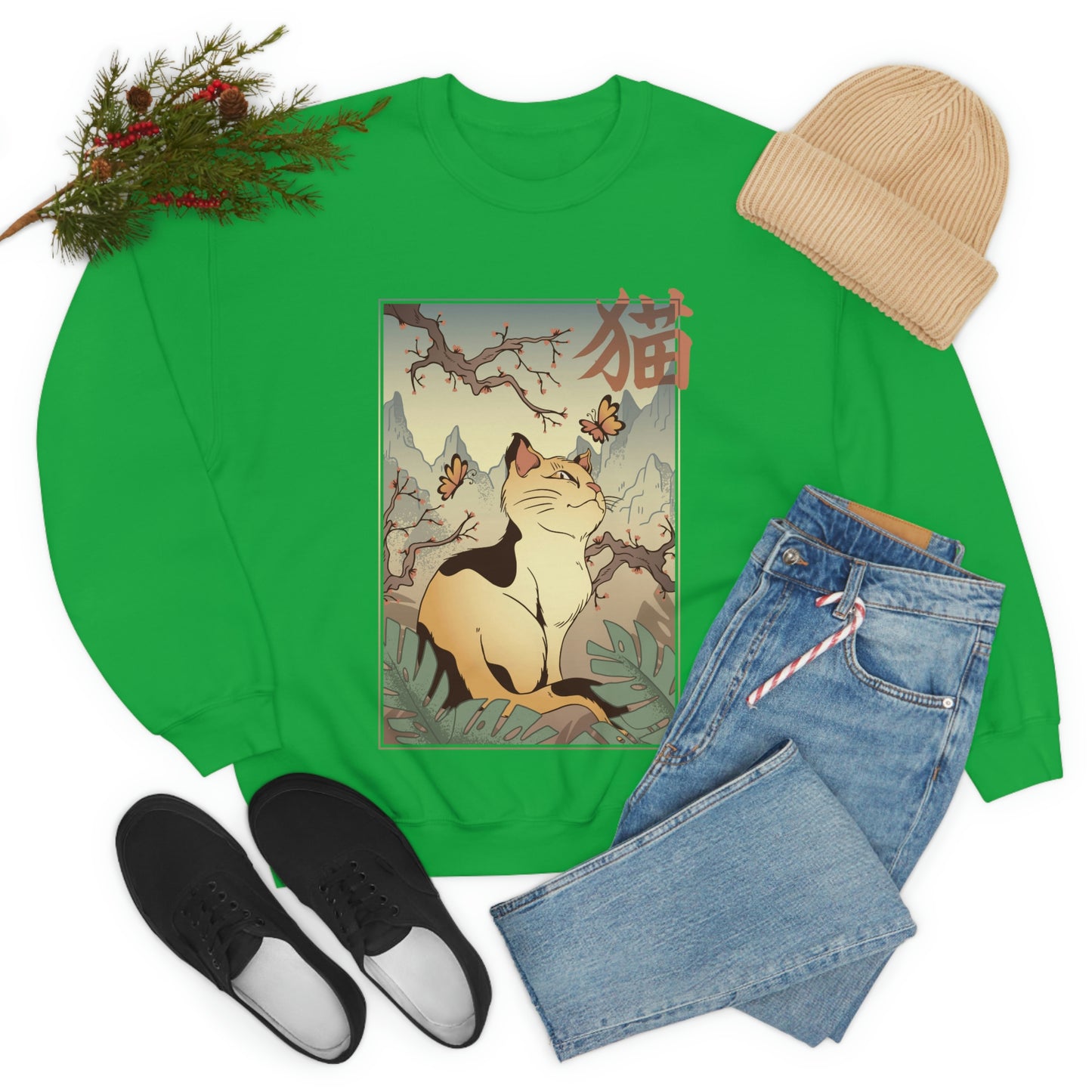 Indie Japanese Art Retro, Japanese Aesthetic Cat Sweatshirt