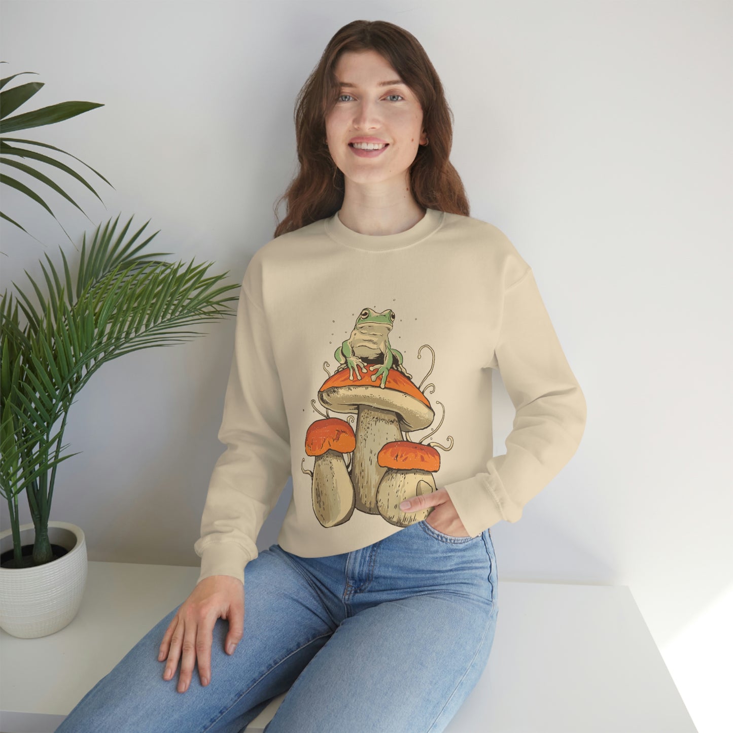 Cottagecore Aesthetic Mushrooms and Frog Sweatshirt