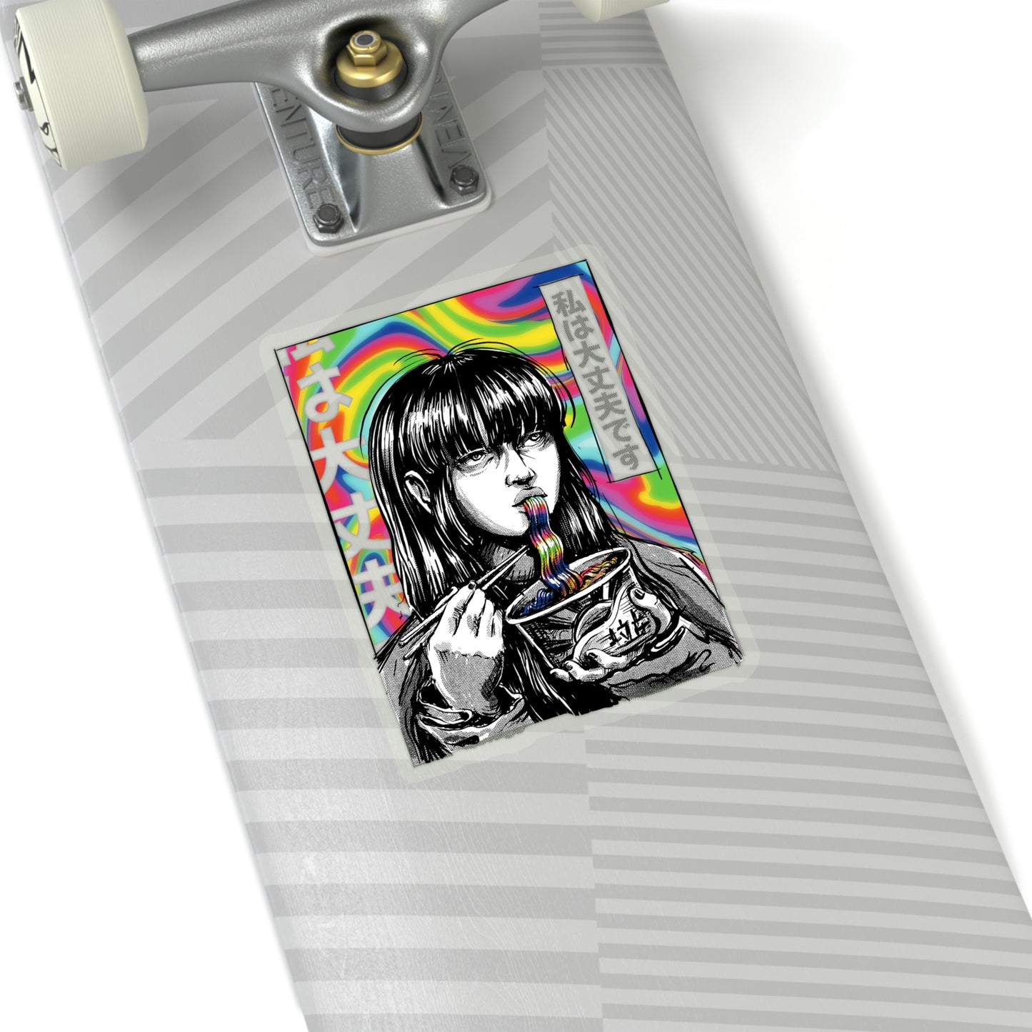 Japan Comic Psychedelic Girl Eating Ramen Sticker